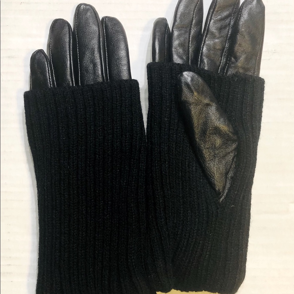 Leather gloves with black cuffs.